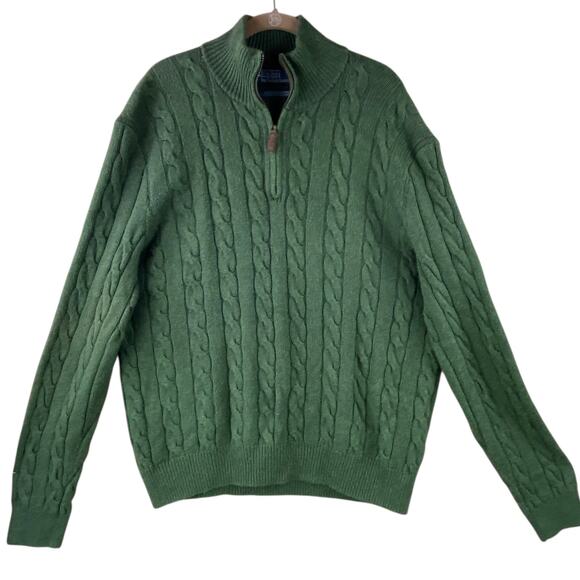 Polo Ralph Lauren Silk Cashmere Cable Knit Quarter Zip Sweater Size XL Green - Picture 1 of 7